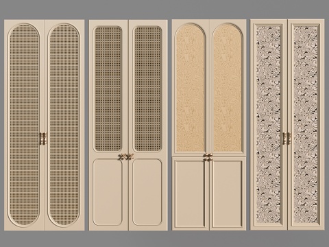 奶油风衣柜门 树瘤木饰面门板 家具门 藤编竹编柜门su模型