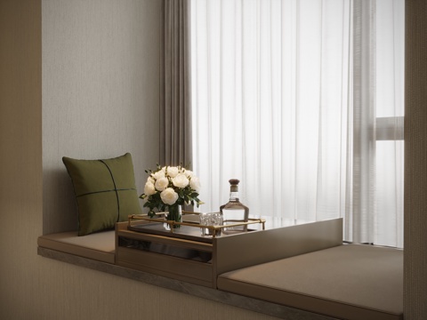  现代轻奢飘窗台柜3d模型 