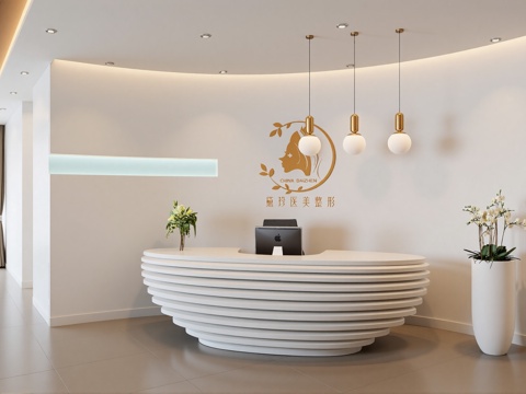 现代大堂前台 美容院前台su模型