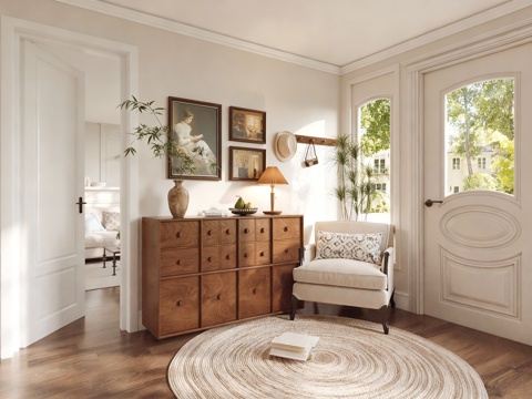 美式中古玄关 美式门厅 美式入户玄关 美式单椅 美式挂画 中3d模型3d模型