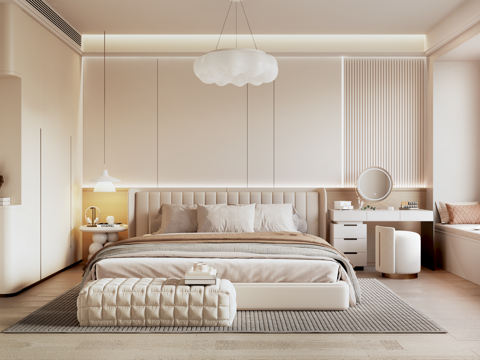 奶油风现代卧室su模型