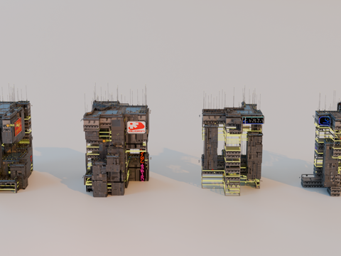 赛博朋克建筑 科幻建筑 商业街建筑 工业建筑 城市街道建筑su模型