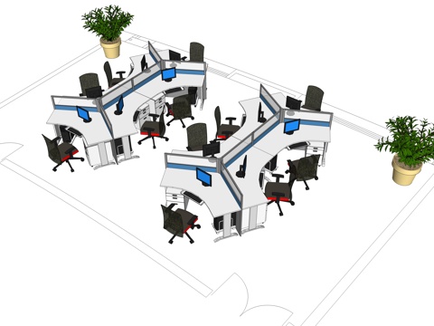  办公工位 文件柜 办公家具 工位 办公室 屏风工位su模型 