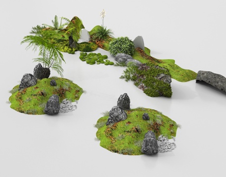 现代微地形组合 石头植物组合 庭院造型su模型