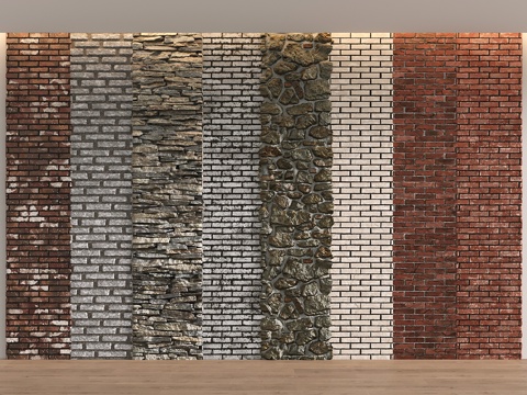  现代建筑外墙 红砖墙 石墙 文化石墙 背景墙3d模型 