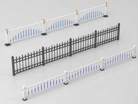 现代防护栏 铁艺 交通护栏 路障围栏3d模型