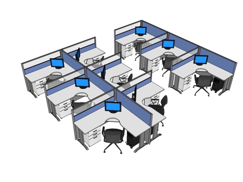 办公工位 办公班台 办公家具 工位 办公室 屏风工位su模型