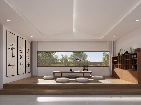 日式榻榻米茶室 茶桌椅 茶台 茶具su模型