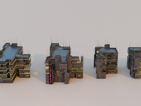 赛博朋克建筑 科幻建筑 商业街建筑 工业建筑 城市街道建筑su模型