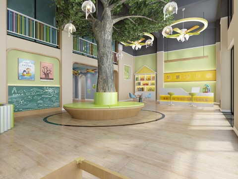  现代幼儿园大厅幼儿园接待区 室内装饰树 树3d模型 