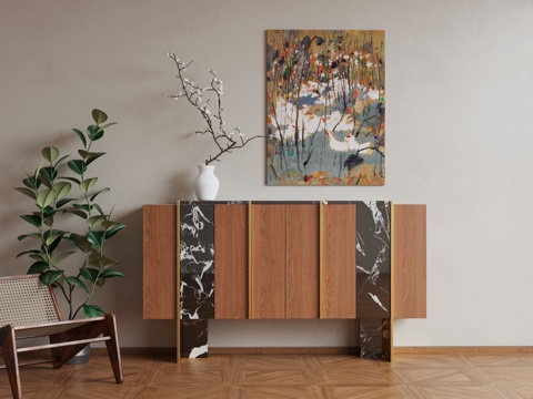 中古风边柜玄关柜su模型