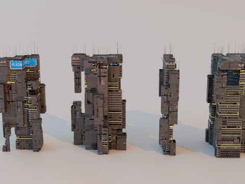 赛博朋克建筑 科幻建筑 商业街建筑 工业建筑 城市街道建筑su模型