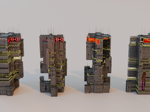 赛博朋克建筑 科幻建筑 商业街建筑 工业建筑 城市街道建筑su模型