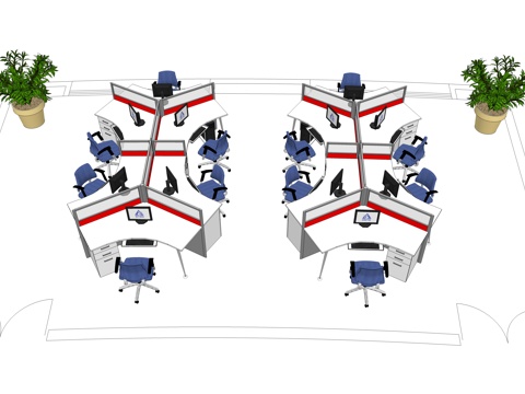  办公工位 文件柜 办公家具 工位 办公室 屏风工位su模型 