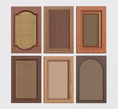  中古侘寂衣柜门 门板 藤编衣柜门 竹编柜门3d模型 