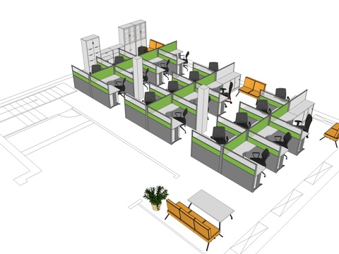 办公工位 办公班台 办公家具 工位 办公室 屏风工位su模型