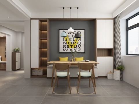  北欧餐厅 卡座3d模型 