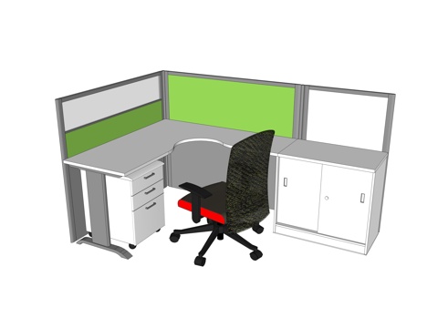  办公工位 办公班台 办公家具 工位 办公室 屏风工位su模型 