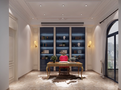  简欧书房 书柜 书桌3d模型 