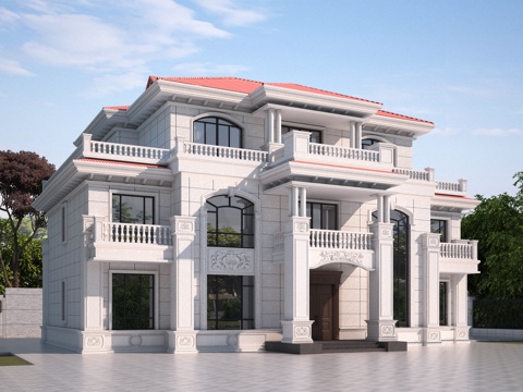  别墅 简欧别墅 写实别墅，别墅日景，**别墅场景，独栋别墅，3d模型 