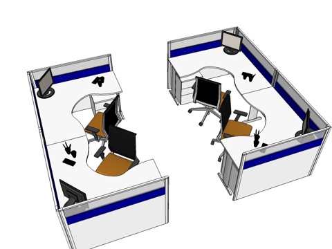 办公工位 办公班台 办公家具 工位 办公室 屏风工位su模型