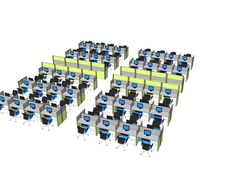 办公工位 文件柜 办公家具 工位 办公室 屏风工位su模型