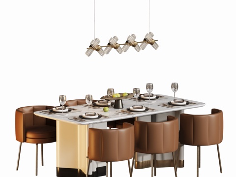 现代轻奢餐桌椅su模型