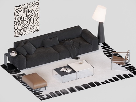 现代极简沙发组合su模型