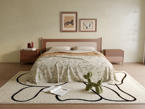  中古风双人床3d模型 