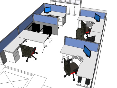 办公工位 文件柜 办公家具 工位 办公室 屏风工位su模型