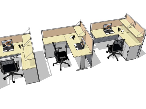 办公工位 办公班台 办公家具 工位 办公室 转角工位su模型