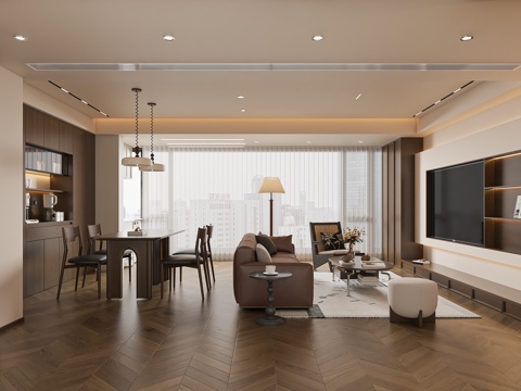  中古风简约客餐厅3d模型 