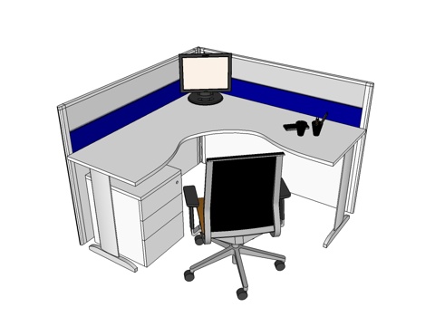 办公工位 办公班台 办公家具 工位 办公室 屏风工位su模型