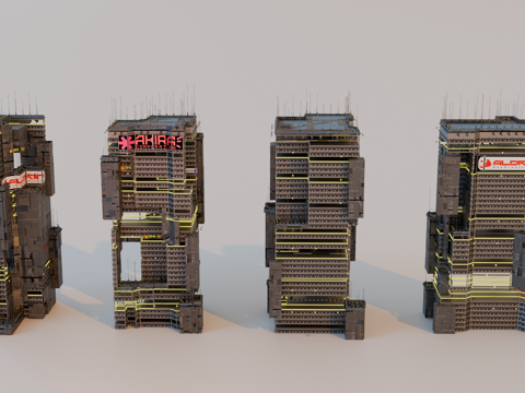 赛博朋克建筑 科幻建筑 商业街建筑 工业建筑 城市街道建筑su模型