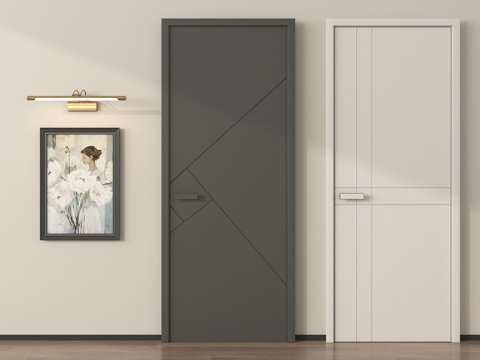 现代单开门 卧室门 平开门 木门su模型