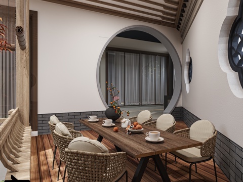  新中式禅意别墅庭院3d模型 