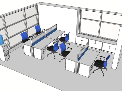  办公工位 办公班台 办公家具 工位 办公室 屏风工位su模型 
