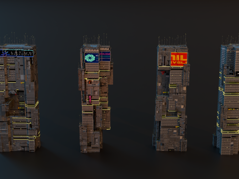 赛博朋克建筑 科幻建筑 商业街建筑 工业建筑 城市街道建筑su模型