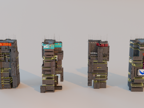 赛博朋克建筑 科幻建筑 商业街建筑 工业建筑 城市街道建筑su模型