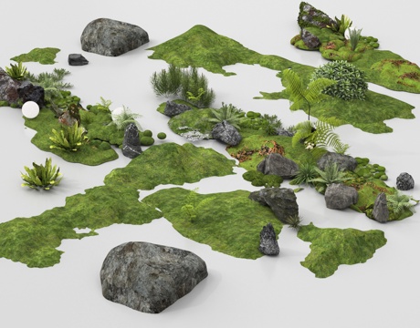 现代微地形组合 石头植物组合 庭院造型su模型