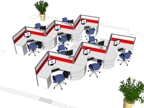 办公工位 文件柜 办公家具 工位 办公室 屏风工位su模型