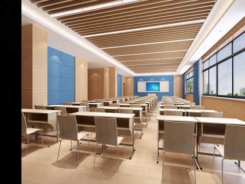  现代多媒体教室课桌 讲台3d模型 