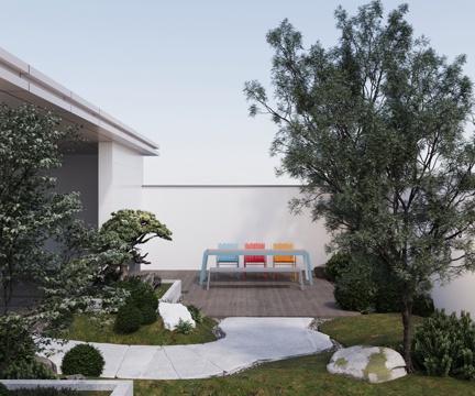  现代新中式 禅意庭院 露台景观 天井空间 山石地形景观组合3d模型 