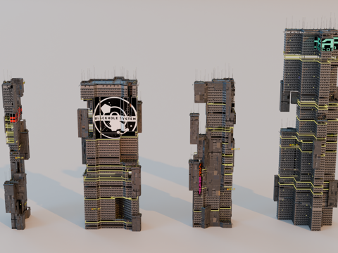 赛博朋克建筑 科幻建筑 商业街建筑 工业建筑 城市街道建筑su模型