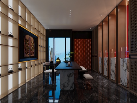  茶室 新中式茶室 现代轻奢茶室 别墅茶室 会所茶室 茶桌椅3d模型 