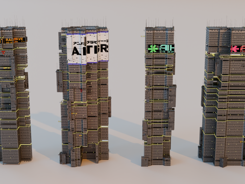 赛博朋克建筑 科幻建筑 商业街建筑 工业建筑 城市街道建筑su模型