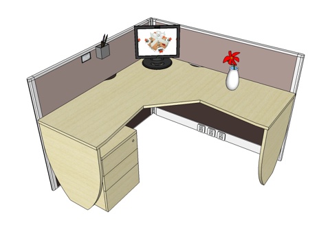 办公工位 办公班台 办公家具 工位 办公室 屏风工位su模型