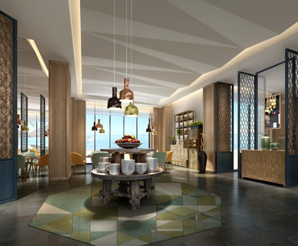  新中式3D模型>工装空间>餐饮>中餐厅中餐大厅3d模型 