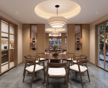  新中式宋式中餐饮餐厅包厢包间大包间3d模型 