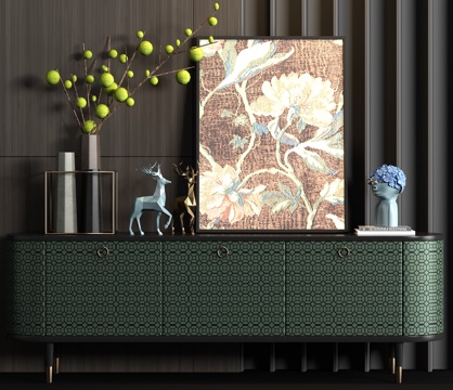  新中式皮革端景柜饰品组合3d模型 